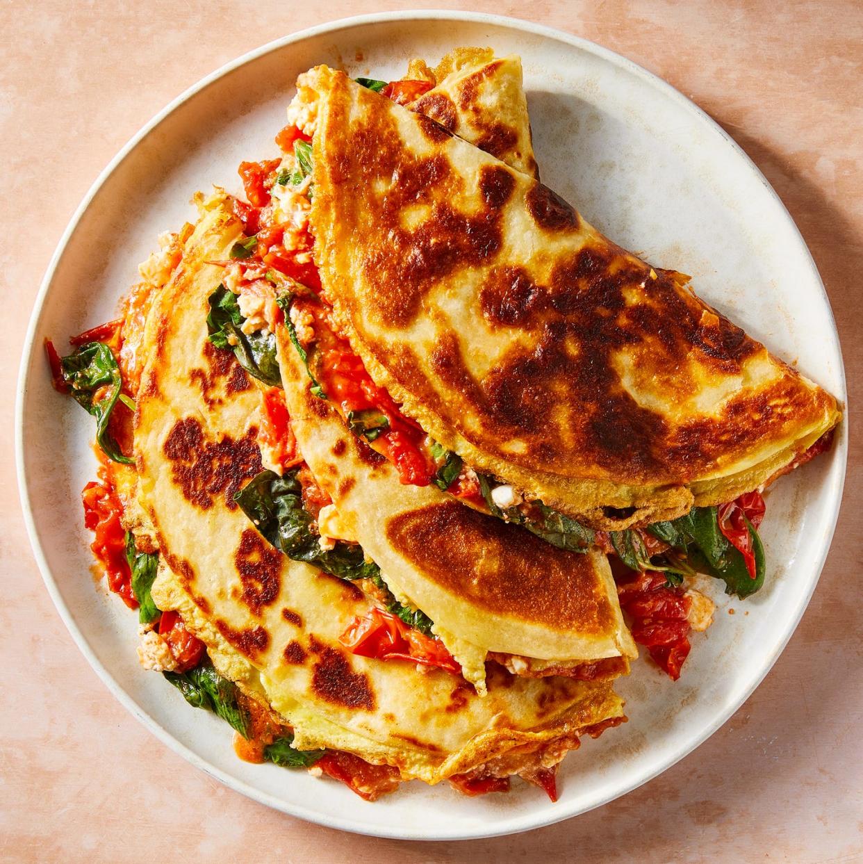 tomato basil feta omelette quesadilla